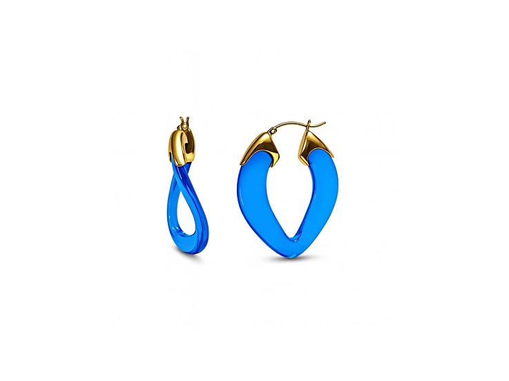 14K Gold Over Brass 1.25 inch Acrylic Curb Link Hoop Earrings in Blue