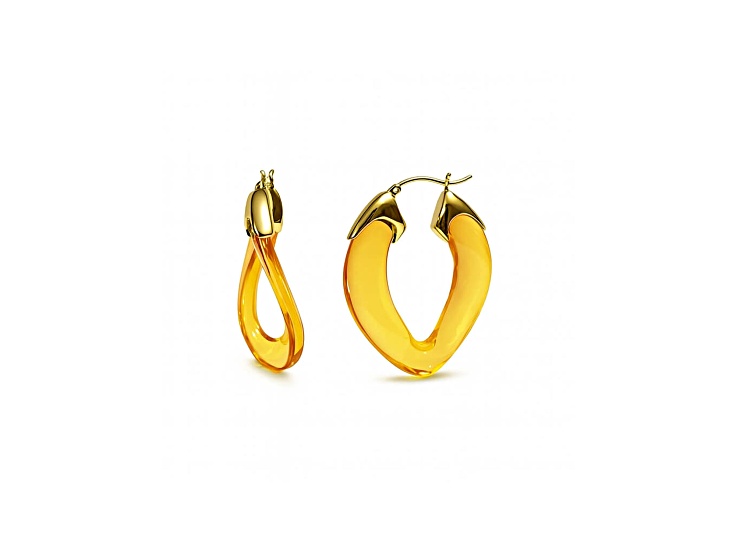 14K Gold Over Brass 1.25 inch Acrylic Curb Link Hoop Earrings in Yellow