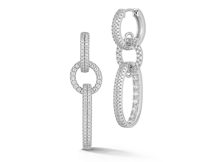 Rachel Zoe Rhodium Over Sterling Silver Pave Elongated Open Link Drop Earrings