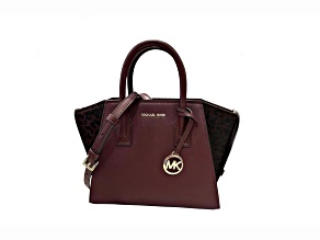 Michael Kors Avril Small Leather Top Zip Crossbody Satchel Handbag in Oxblood