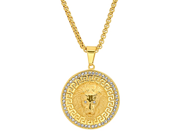 Men's 18K Gold Over Stainless Steel and Cubic Zirconia Round Lion