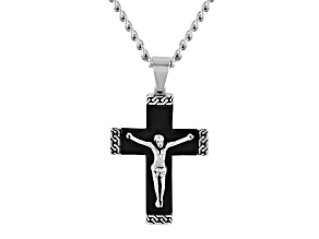 Black Ion-Plated Stainless Steel Crucifix Cross Pendant With Chain