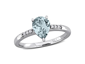 Aquamarine and Diamond 14K White Gold Ring 0.94ctw