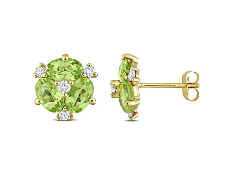 Peridot and Diamond 14K Yellow Gold Earrings 3.04ctw
