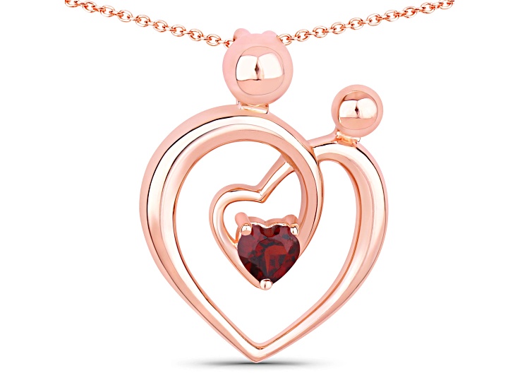 Red Garnet Mom and Child Interlink Heart 18K Rose Gold Over Sterling Silver Pendant With Chain
