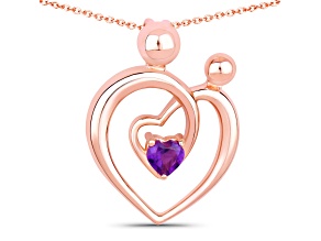 Purple Amethyst Mom and Child Interlink Heart 18K Rose Gold Over Sterling Silver Pendant With Chain