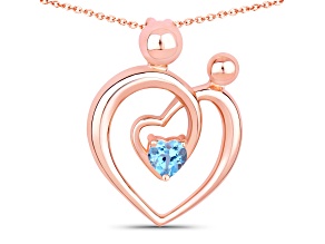 Swiss Blue Topaz Mom and Child Interlink Heart 18K Rose Gold Over Sterling Silver Pendant With Chain