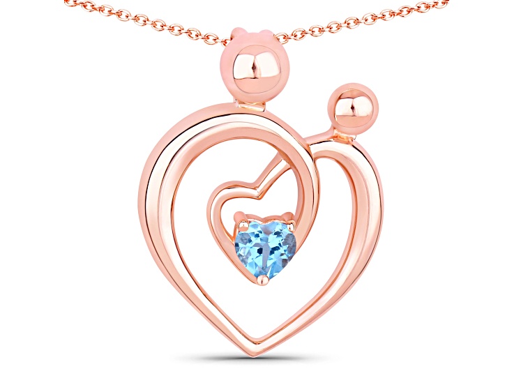Swiss Blue Topaz Mom and Child Interlink Heart 18K Rose Gold Over Sterling Silver Pendant With Chain