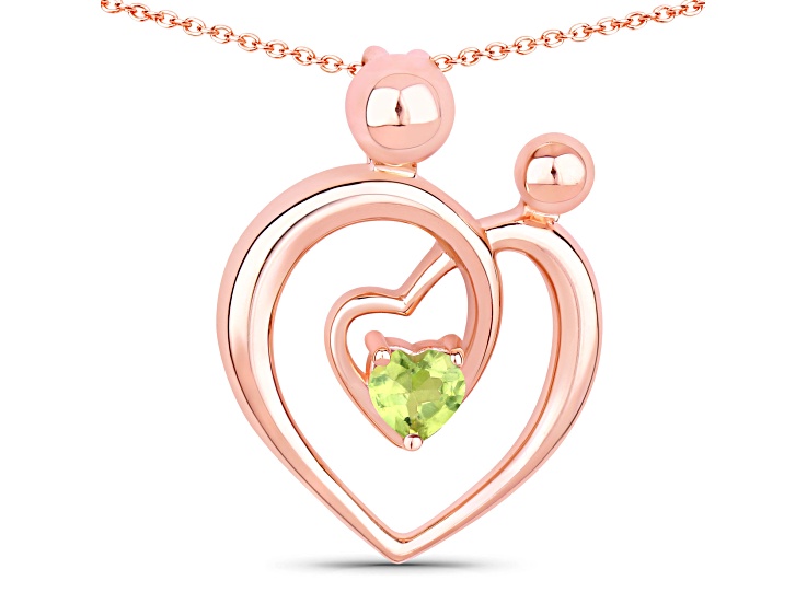 Peridot Mom and Child Interlink Heart 18K Rose Gold Over Sterling Silver Pendant With Chain