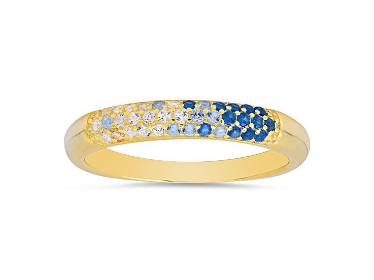 Blue And White Cubic Zirconia 14k Yellow Gold Over Sterling Silver Ring 0.21ctw