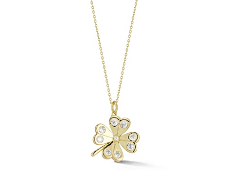 Rachel Zoe 14K Yellow Gold Over Sterling Silver Cubic Zirconia Four Leaf Clover Pendant Necklace