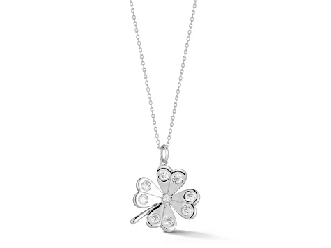 Rachel Zoe Rhodium Over Sterling Silver Cubic Zirconia Four Leaf
