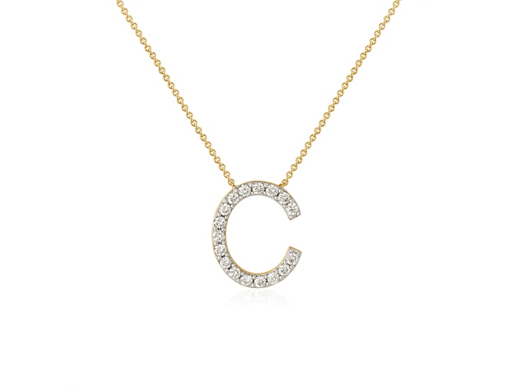 White Lab-Grown Diamond F-G SI 14K Yellow Gold Over Silver "C" Initial Station Necklace 0.50ctw