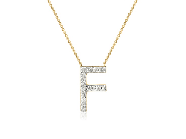 White Lab-Grown Diamond F-G SI 14K Yellow Gold Over Silver "F" Initial Station Necklace 0.50ctw
