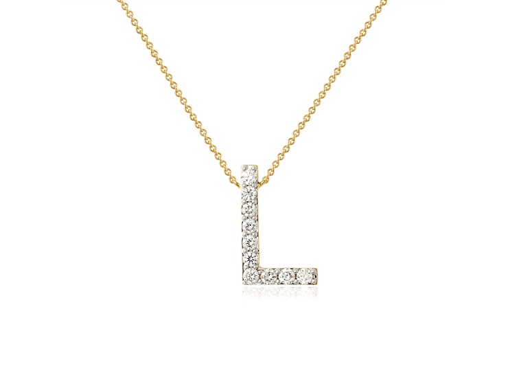 White Lab-Grown Diamond F-G SI 14K Yellow Gold Over Silver "L" Initial Station Necklace 0.50ctw