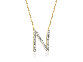 White Lab-Grown Diamond F-G SI 14K Yellow Gold Over Silver "N" Initial Station Necklace 0.50ctw