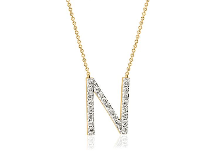 White Lab-Grown Diamond F-G SI 14K Yellow Gold Over Silver "N" Initial Station Necklace 0.50ctw