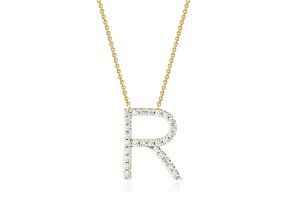 White Lab-Grown Diamond F-G SI 14K Yellow Gold Over Silver "R" Initial Station Necklace 0.50ctw