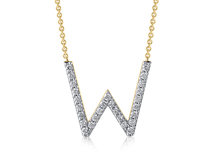 White Lab-Grown Diamond F-G SI 14K Yellow Gold Over Silver "W" Initial Station Necklace 0.50ctw