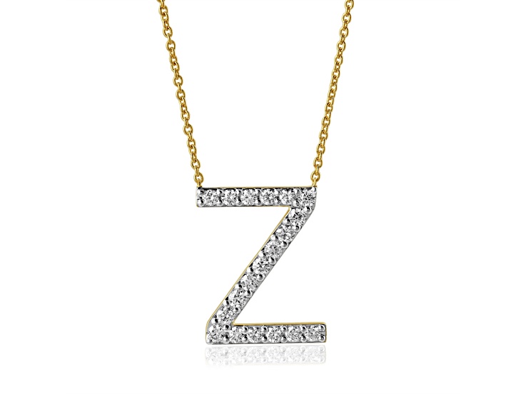 White Lab-Grown Diamond F-G SI 14K Yellow Gold Over Silver "Z" Initial Station Necklace 0.50ctw
