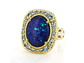 Peacock Australian Opal Triplet Rhodium/24K Yellow Gold Over Palladium Sterling Silver Ring 1.32ctw