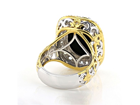 Peacock Australian Opal Triplet Rhod/24K Yellow Gold Over Palladium Sterling Silver Ring 1.32ctw