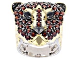 Red Garnet, Black Spinel Rhodium & 24K Yellow Gold Over Palladium Sterling Silver Ring 2.96ctw