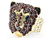 Red Garnet, Black Spinel Rhodium & 24K Yellow Gold Over Palladium Sterling Silver Ring 2.96ctw