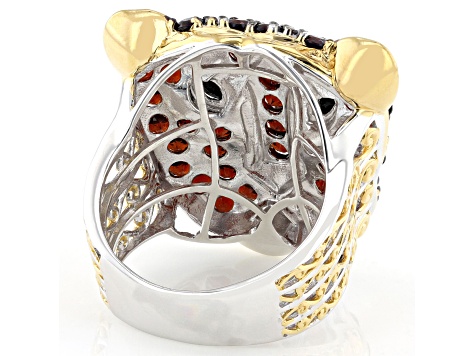 Red Garnet, Black Spinel Rhodium & 24K Yellow Gold Over Palladium Sterling Silver Ring 2.96ctw