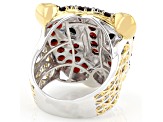 Red Garnet, Black Spinel Rhodium & 24K Yellow Gold Over Palladium Sterling Silver Ring 2.96ctw