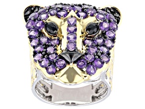 Purple Amethyst, Black Spinel Rhodium & 24K Yellow Gold Over Palladium Sterling Silver Ring 2.68ctw