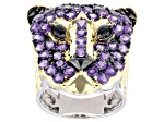 Purple Amethyst, Black Spinel Rhodium & 24K Yellow Gold Over Palladium Sterling Silver Ring 2.68ctw