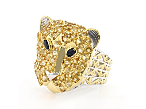 Golden Citrine, Spinel Rhodium & 24K Yellow Gold Over Palladium Sterling Silver Ring 2.68ctw
