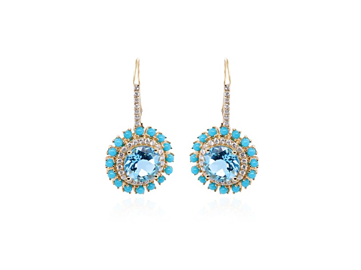 14K Yellow Gold Swiss Blue Topaz Earrings 4.36ctw