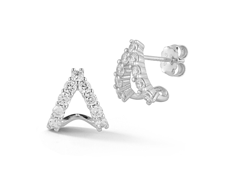 Rachel Zoe Rhodium Over Sterling Silver Cubic Zirconia J-Hoop Studs