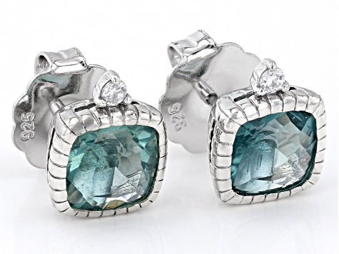 Judith Ripka 2.80ctw Green Fluorite and Bella Luce® Rhodium Over Sterling Silver Stud Earrings