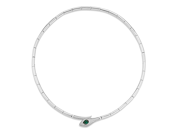Rachel Zoe Rhodium Over Sterling Silver Pave Snake Collar Necklace with Cubic Zirconia