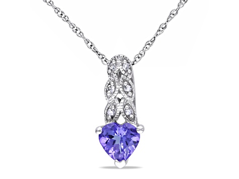 Tanzanite & Diamond 10K White Gold Pendant With Chain 0.42ctw
