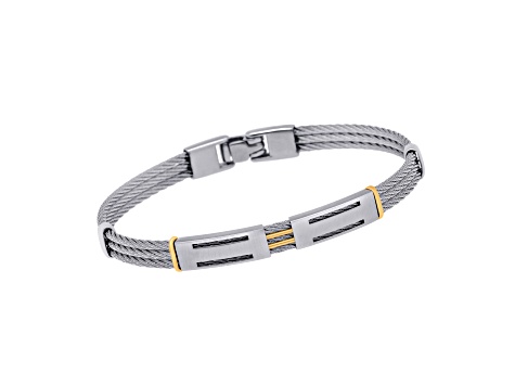 Stainless Steel and 18K Yellow Gold Cable Bracelet