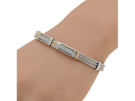 Stainless Steel and 18K Yellow Gold Cable Bracelet