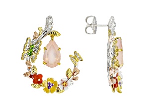 Rose Quartz and Multi Gemstone Rhod/18K/24K Gold Over Palladium Sterling Silver Earrings 8.41ctw