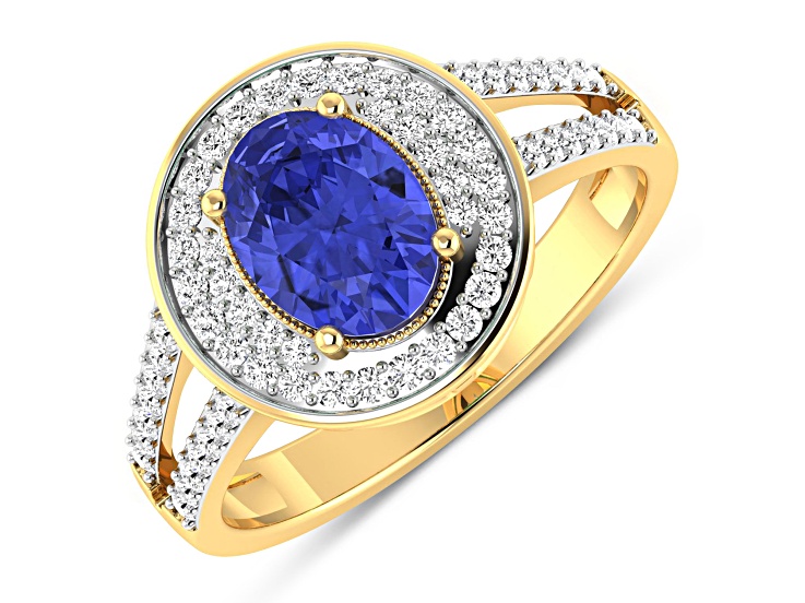 Purple Tanzanite and White Diamond 14K Yellow Gold Halo Ring