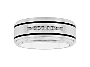 0.15ctw Diamond Stainless Steel and Black Resin Band