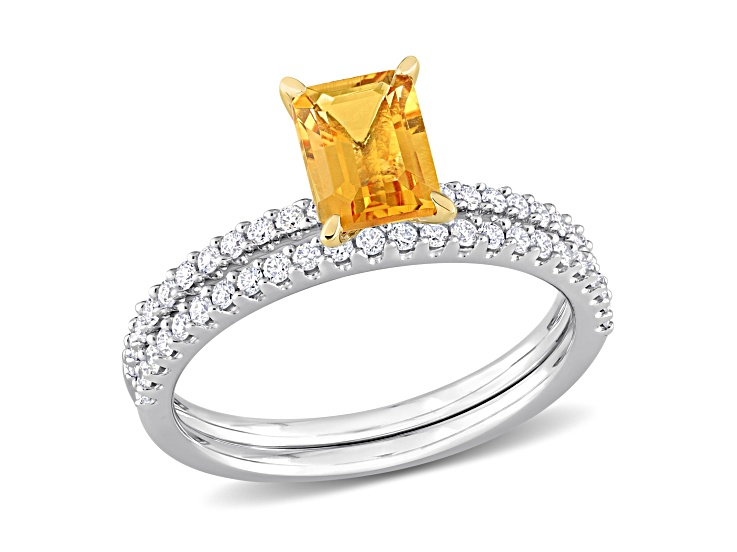 Citrine and Diamond 14K Yellow Gold Bridal Ring 1.48ctw
