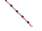 Rhodium Over 14k White Gold Diamond and Ruby Bracelet