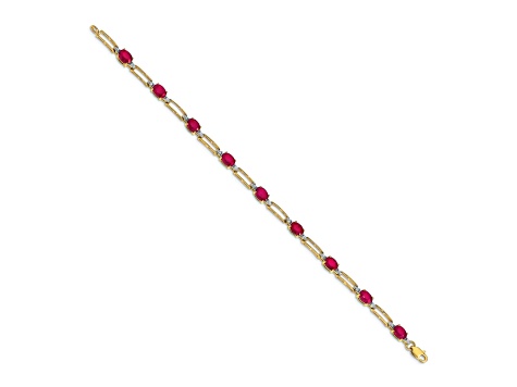 14k Yellow Gold and Rhodium Over 14k Yellow Gold Diamond and Oval Ruby Bracelet