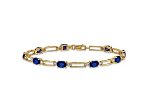 14k Yellow Gold and Rhodium Over 14k Yellow Gold Diamond and Sapphire Bracelet