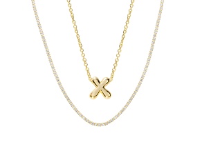 White Cubic Zirconia 14k Yellow Gold Over Brass Initial "X" Necklace Set 4.05ctw