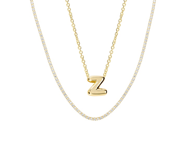 White Cubic Zirconia 14k Yellow Gold Over Brass Initial "Z" Necklace Set 4.05ctw