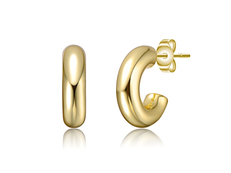 14K Gold Plated over Brass Slim Mini Tubular C-Hoop Earrings